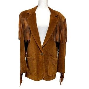 Vintage Winlit Women’s Suede Leather Fringe Jacket Western Boho Cowgirl Sz M